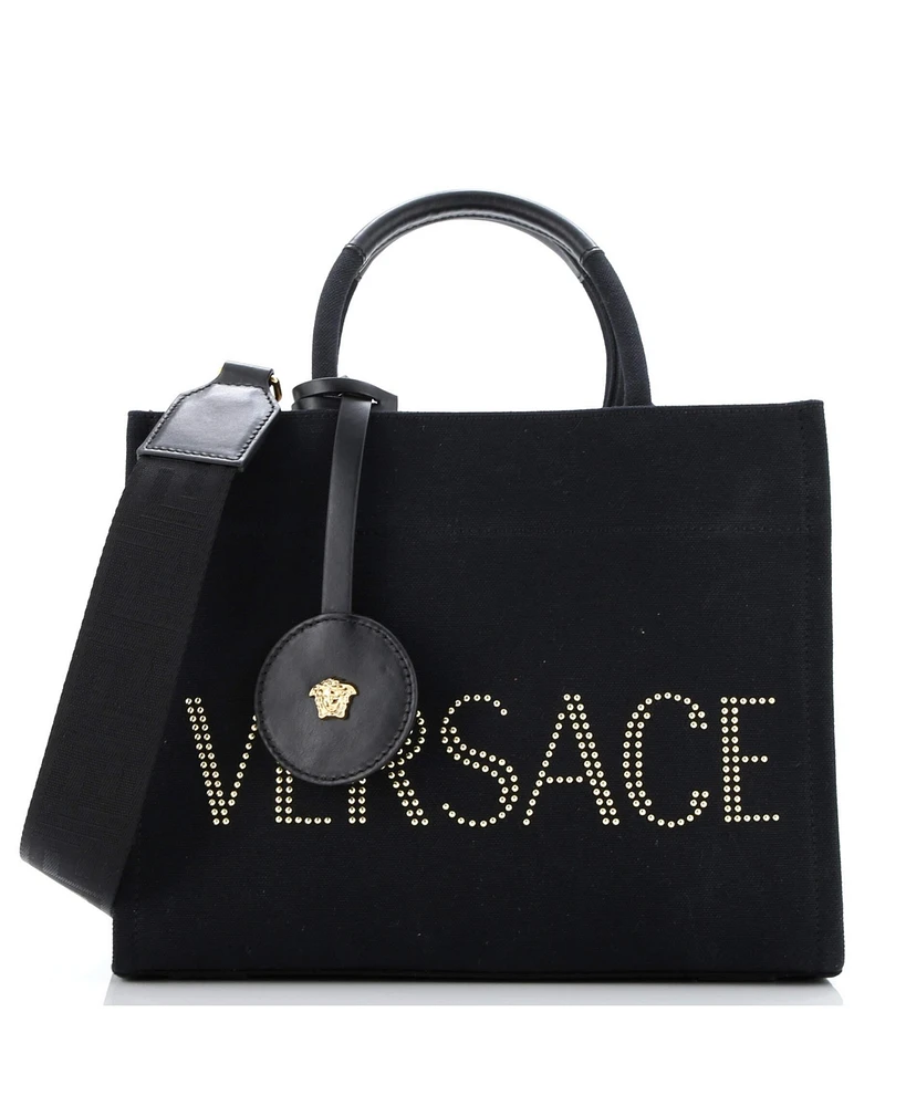 Pre-Owned Versace Medium La Medusa Tote Studded Canvas