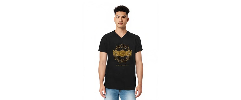 House Of The Dragon Men's Crown Short Sleeve Adult V Neck Premium Cotton Tee / T-Shirt