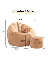 Oversized Faux Fur Bean Bag Chair with Footrest for Adults and Kids Soft Floor Sofa Bedroom Living Room Gaming Reading Lounge Seating