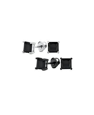 Bling Jewelry Set of 2 Square Cz Stud Earrings Silver Black Plated Secure Screw Back