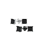 Bling Jewelry Set of 2 Square Cz Stud Earrings Silver Black Plated Secure Screw Back