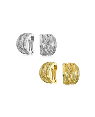 Bling Jewelry Set of 2 Criss Cross Basket Weave Clip-On Earrings Matte Silver Gold Plated