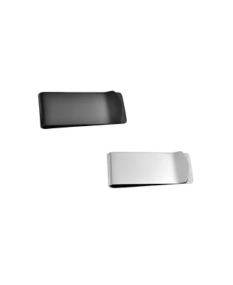 Bling Jewelry Set of 2 Basic Large Wide Strong Money Clip Card Holder for Silver Black Stainless Steel