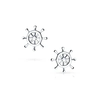 Bling Jewelry Set of 2 Small Nautical Sail Boat and Ship Wheel Stud Earrings Sterling Silver