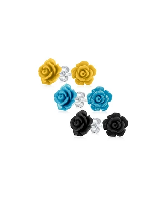 Bling Jewelry Set of 3 Romantic 3D Carved Rose Flower Post Stud Earrings 10MM Lightweight