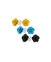 Bling Jewelry Set of 3 Romantic 3D Carved Rose Flower Post Stud Earrings 10MM Lightweight
