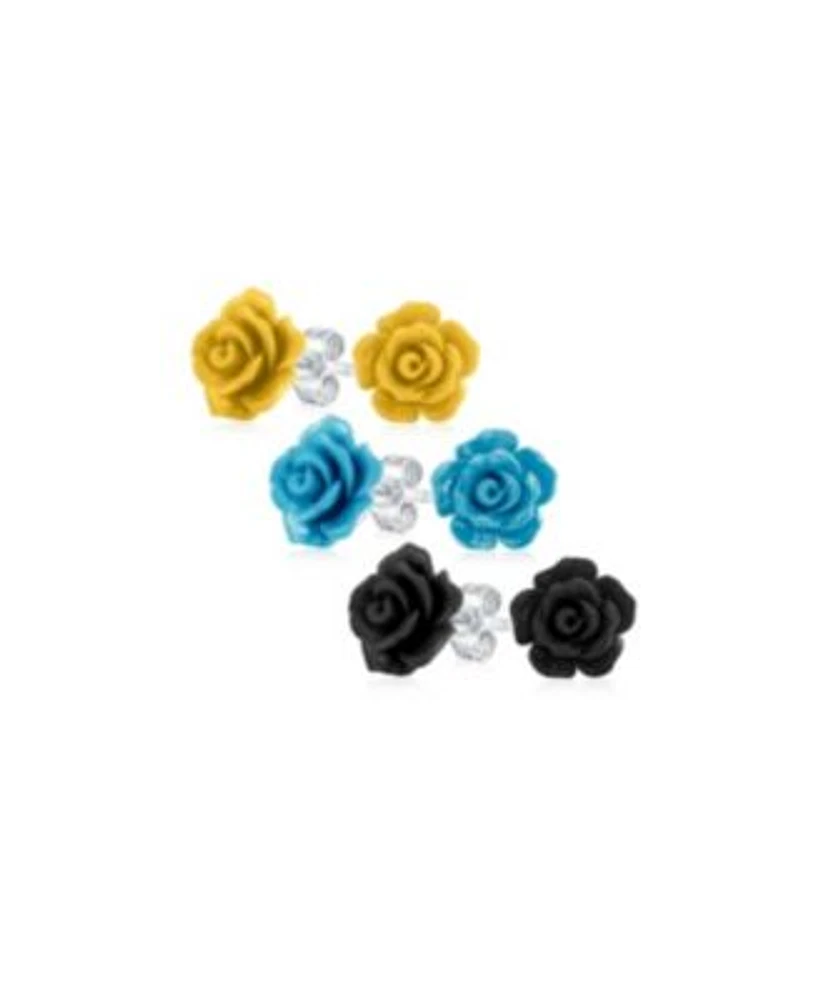 Bling Jewelry Set of 3 Romantic 3D Carved Rose Flower Post Stud Earrings 10MM Lightweight