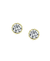 Bling Jewelry Set of 2 Crown Basket Clear Cz Stud Earrings Gold Plated Sterling Silver 6MM