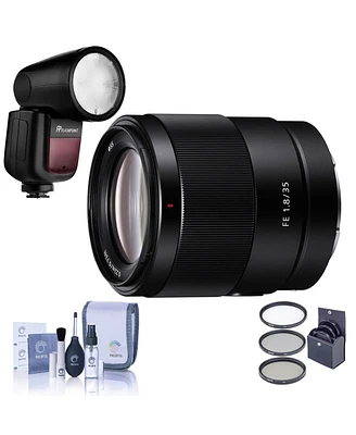 Sony Fe 35mm f/1.8 Lens for Sony E, Bundle with Flashpoint Zoom Li-on X R2 Ttl Flash, 55mm Filter Kit, Cleaning Kit