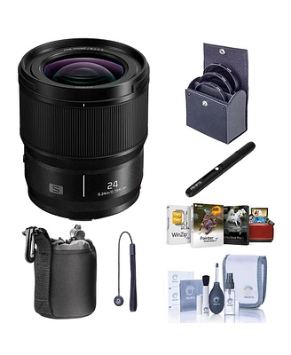 Panasonic Lumix S 24mm f/1.8 Lens for L Mount, Bundle with Mac Software Kit, 67mm Filter Kit, Pouch, Lens Cleaner, Cleaning Kit, Lens Cap Tether