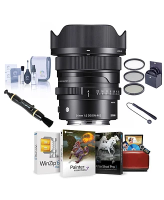 Sigma 24mm f/2 Dg Dn Contemporary Lens for Sony E, Bundle with ProOptic 62mm Filter Kit, Mac Software Kit, Cleaning Kit, Cap Tether, Lens Cleaner