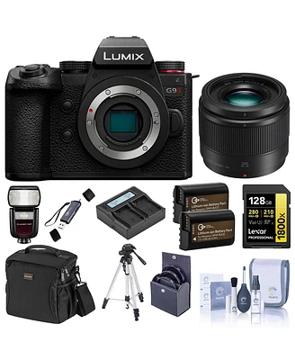 Panasonic Lumix G9II Mirrorless Camera with Lumix G 25mm f/1.7 Lens, Bundle with Zoom Li-on Iii R2 Flash, 128GB Sdxc Memory Card, Tripod, 2x Dmw-BLK22