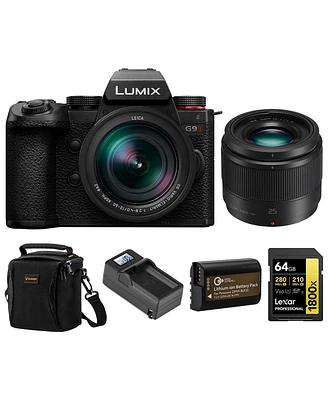 Panasonic Lumix G9II Mirrorless Camera with Lumix G Leica Dg Vario-Elmarit 12-60mm f/2.8-4 Lens and 25mm f/1.7 Lens, Bundle with 64GB Sdxc Memory Card