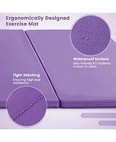 4-Panel Pu Leather Folding Exercise Mat with Carrying Handles-Purple