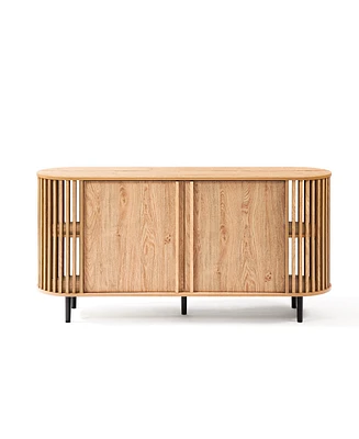 LuxenHome Light Oak Finish Engineered Wood 2-Door 58-Inch Wide Buffet Cabinet