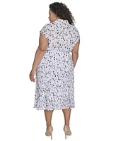 Calvin Klein Plus Size Pleated Dot-Print Skirt