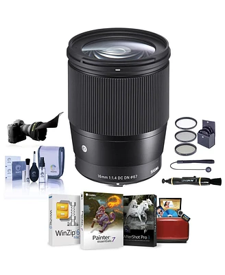 Sigma 16mm f/1.4 Dc Dn Contemporary Lens for Canon Ef-m, Bundle with ProOptic 67mm Filter Kit, Cleaning Kit, Cap Keeper, Flex Lens Shade, Lens Cleaner