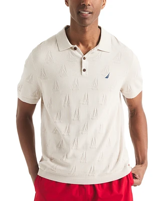 Nautica Men's Sailboat Textured Sweater Polo Shirt