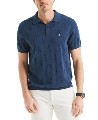 Nautica Men's Sailboat Textured Sweater Polo Shirt