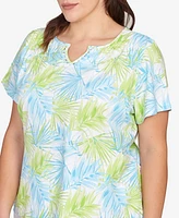 Hearts Of Palm Plus Short Sleeve Leaf Print Top