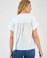 Style Co Women's Cotton Pintucked Camp Top, Exclusively at Macy's