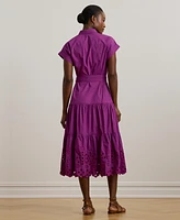 Lauren Ralph Women's Eyelet Broadcloth Tiered Shirtdress