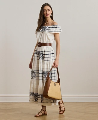 Lauren Ralph Women's Embroidered Voile Off-the-Shoulder Dress