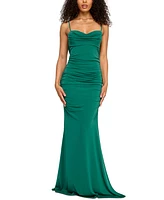 Emerald Sundae Juniors' Drapey Sweetheart-Neck Scoop-Back Gown