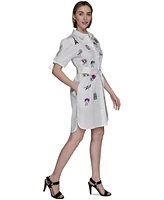 Karl Lagerfeld Paris Petite Embroidered Button-Front Dress