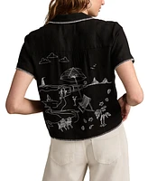 Lucky Brand Women's Embroidered Beach Camp Shirt