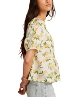Lucky Brand Women's Cotton Lemon-Print Babydoll Top