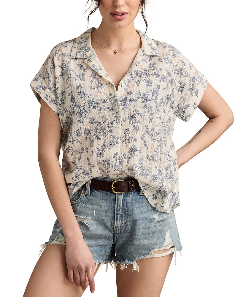 Lucky Brand Women's Cotton Textured Short-Sleeve Shirt