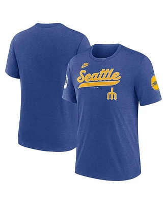 Nike Men's Heather Royal Seattle Mariners Cooperstown Collection Eras Tri-Blend T-Shirt