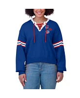 Wear By Erin Andrews Women's Blue New York Rangers Cropped Lace-Up Sweater