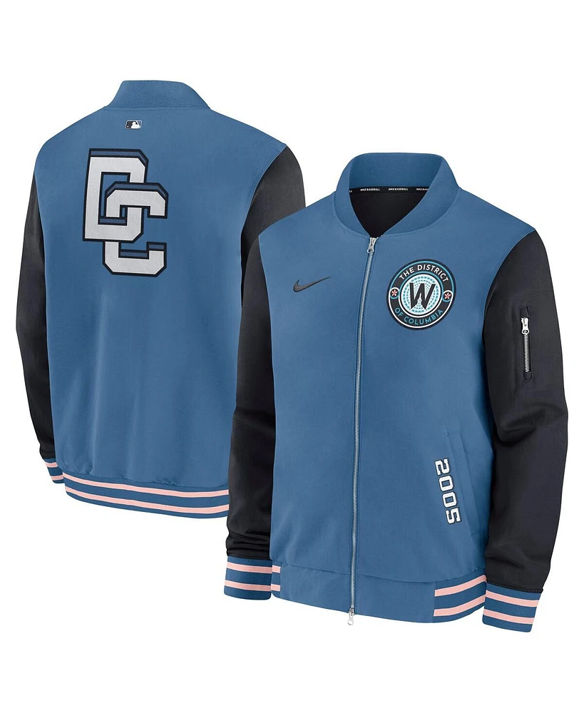 Nike Men's Blue Washington Nationals 2025 City Connect Authentic Collection Full-Zip Dugout Bomber Jacket