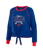 Wear By Erin Andrews Women's Royal/Red Buffalo Bills Tie-Front Long Sleeve Top