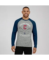 Fanatics Men's Heather Gray Cleveland Guardians Raw Edge Raglan Long Sleeve Baseball T-Shirt