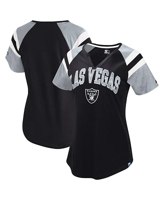 Starter Women's Black Las Vegas Raiders Game On Notch Neck Raglan T-Shirt