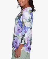 Alfred Dunner Petite Santa Fe Dramatic Pansies Print Top