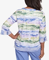 Alfred Dunner Petite Santa Fe Watercolor Biadere Striped Top