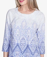 Alfred Dunner Petite Santa Fe Ombre Medallion Printed Top
