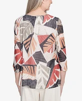 Alfred Dunner Petite Natural Instinct Tropical Mesh Top With Necklace