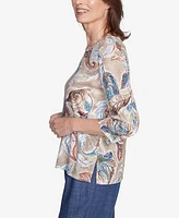 Alfred Dunner Petite Summer Solstice Twisted Crew Neck Paisley Top