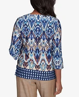 Alfred Dunner Petite Summer Solstice Ikat Diamond Border Square Neck Top