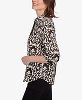 Alfred Dunner Petite Natural Instinct Medallion Twin Print Button Front Top