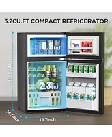 Cowsar 3.2 cubic foot mini fridge with separate freezer compartment and double door design is perfect for a basement, apartment, dorm room or office