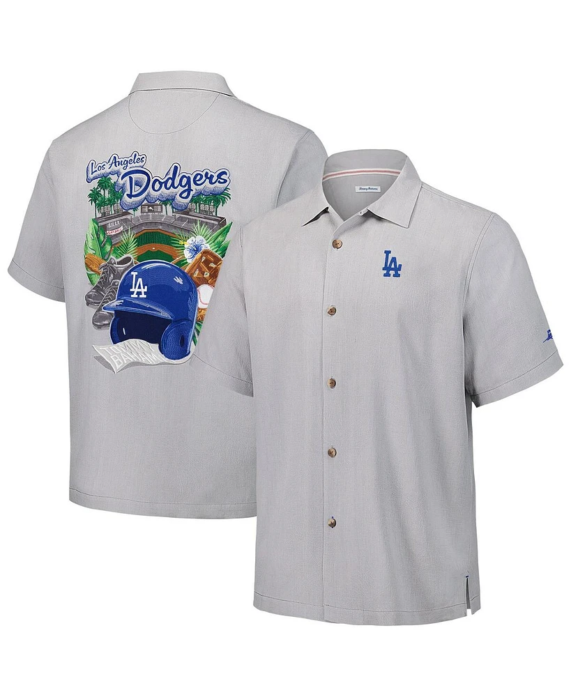 Tommy Bahama Men's Gray Los Angeles Dodgers Hit and Run Silk Camp Button-Up Shirt