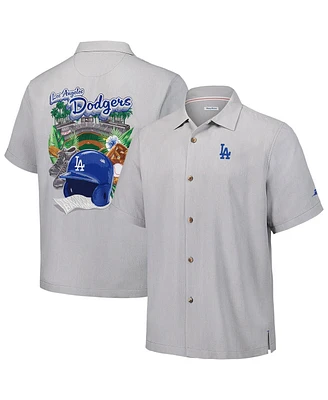 Tommy Bahama Men's Gray Los Angeles Dodgers Hit and Run Silk Camp Button-Up Shirt