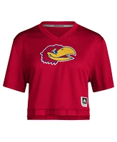 Adidas Women's Red Kansas Jayhawks Primegreen V-Neck Cropped Jersey