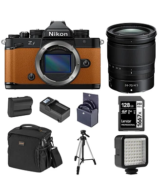Nikon Z f Mirrorless Camera, Orange with Nikkor Z 24-70mm f/4 S Lens, Bundle with Battery, 128GB Memory Card, W49 Mini Led Light and Tripod